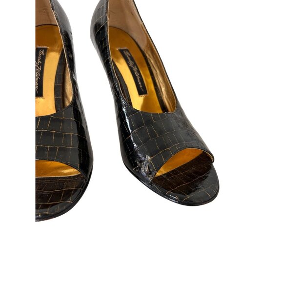 BEVERLY FELDMAN Patent Leather Snake Print Heels Size 7 - Picture 3 of 6